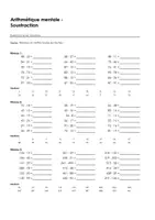 Aperçu - Feuilles d'exercices - Arithmétique mentale - Soustraction - Exercices avec solutions - Page de couverture