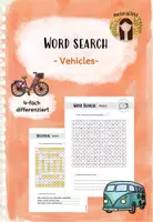 Vorschau - Arbeitsblätter - Word Search: Vehicles (4-fach differenziert) - Deckblatt