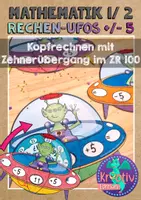 Vorschau - Mal- und Bastelvorlagen - Mathematik: Rechenufos +-5 im ZR 100 Kopfrechnen üben mit Selbstkontrolle - Deckblatt