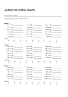 Aperçu - Feuilles d'exercices - Multiplier les nombres négatifs - Exercices avec solutions - Page de couverture