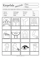 Vista previa - Hojas de trabajo - KÖRPER Wortschatz Arbeitsblätter Deutsch / Alemán - página 1