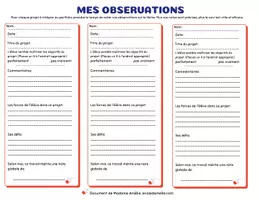 Aperçu - Outils du professeur - Fiche portfolio -autoévaluation et observations - Page 1