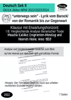 Vorschau - Test - Klausur Q1, Q2 im GK/LK mit EWH: Unterwegs sein von der Romantik/vom Barock bis zur Gegenwart: Gedichtvergleich Blick aus dem Exil: Kaleko - Emigranten-Monolog und Heine - Anno 1839 - Deckblatt