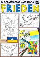 Vorschau - Mal- und Bastelvorlagen - 10 Malvorlagen für den Frieden / Ukraine - Mosaik, Peace, Taube & Flagge - Deckblatt