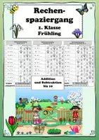 Vorschau - Stationenlernen - Rechenspaziergang Frühling Addition und Subtraktion Mathe Klasse 1 - Deckblatt