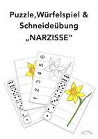 Vorschau - Arbeitsblätter - Puzzle, Würfelspiel & Schneideübung „NARZISSE“ (Zahlen bis 6 & Würfel) - Deckblatt