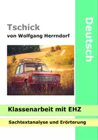 Vorschau - Klassenarbeiten - Tschick - Klassenarbeit mit EHZ - Sachtextanalyse, Erörterung und Arbeitsblatt zur Nachbereitung der Arbeit - Deckblatt