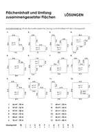 Vorschau - Aufgabenkarten - Fläche und Umfang zusammengesetzter Figuren - Arbeitsblatt mit Lösungswort - Seite 1