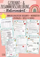 Vorschau - Unterrichtsreihen - Getrennt und Zusammenschreibung Stationsarbeit Unterrichtsmaterial Deutsch Klasse 7–8 Rechtschreibung Arbeitsblätter mit Lösungen - Deckblatt