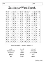 Vista previa - Unidades / Secuencias / Situaciones de Aprendizaje - Jesus and Zacchaeus Printable Word Search Puzzle Religion Bible New Testament English / Inglés - página 1
