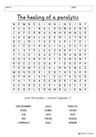 Vista previa - Unidades / Secuencias / Situaciones de Aprendizaje - Miracle Healing of a Paralyzed Man Paralytic Jesus Word Search Puzzle Religion English / Inglés - página 1