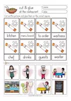 Aperçu - Jeux - at the restaurant / food Cut & Glue worksheets English / Anglais - Page 3