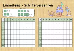 Vorschau - Arbeitsblätter - Mathe Einmaleins Schiffe versenken Spiel Vorlage - Seite 1
