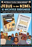 Vorschau - Unterrichtsreihen - Jesus in der Bibel - Interaktives Forscherheft bzw. Arbeitsblätter - 10 wichtige Ereignisse / Bibelgeschichten | Taufe, Versuchung, Hochzeit zu Kana, 12 Apostel, Bergpredigt, Heilungen, Verklärung u.v.m - Deckblatt