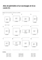 Aperçu - Feuilles d'exercices - Rectangle et carré - Aire et périmètre d'un rectangle et d'un carré - 3 exercises avec solutions - Page de couverture