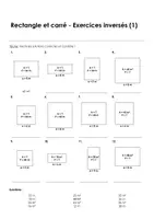 Aperçu - Feuilles d'exercices - Rectangle et carré - Exercices inversés - 3 exercises avec solutions - Page de couverture