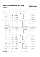 Aperçu - Feuilles d'exercices - Rectangle et carré - Aire et périmètre avec des cases - choix multiple - Page 1