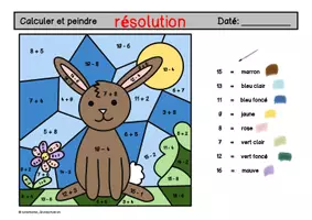 Aperçu - Matériel pour travaux manuels / dessin - FREEBIE - Calculer et peindre lapin (1st grade) - Page 3