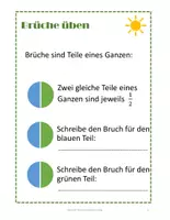 Vorschau - Arbeitsblätter - Brüche im Frühling - Grundlagen Bruchrechnung - Hälfte / Viertel / Drittel - Seite 1