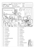 Aperçu - Feuilles d'exercices - en la escuela leer y dibujar hojas de trabajo Español / Espagnol - Page 1
