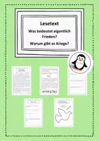 Vorschau - Arbeitsblätter - Was bedeutet Frieden? Lesetext mit Fragen und weiteres Material. Stationen. Sachtext über Krieg und Frieden - Klasse 2, 3, 4 Deutsch, Ethik, Religion, Sachunterricht - Deckblatt