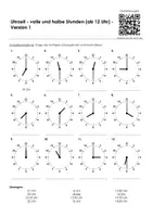 Aperçu - Feuilles d'exercices - Uhrzeit volle und halbe Stunde 3 pour les cours d'allemand - Page de couverture