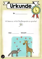 Vorschau - Bildkarten - Giraffensprache - Urkunde z.B. zum Abschluss - Seite 1