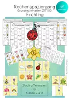 Vorschau - Arbeitsblätter - Rechenspaziergang FRÜHLING Grundrechenarten Zahlenraum 100 - 2 Differenzierungen - Klasse 2 - Deckblatt