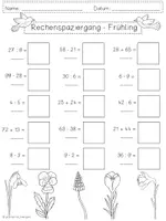 Vorschau - Arbeitsblätter - Rechenspaziergang FRÜHLING Grundrechenarten Zahlenraum 100 - 2 Differenzierungen - Klasse 2 - Seite 1