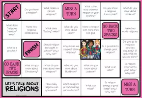 Vorschau - Arbeitsblätter - Religions Conversation Board Game, Religion Unterricht, Gesprächskarten, Englisch Lernspiel, Speaking Game | Sprechen, Diskussion, mündliche Kommunikation, Wertebildung, 5., 6., 7. Klasse, Sekundarstufe - Seite 1