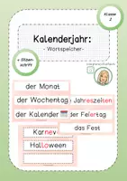 Vorschau - Präsentationen/Tafelbilder - Kalenderjahr: erweiterbarer Wortspeicher + Silbenschrift (Klasse 1/2) - Deckblatt