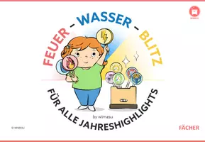 Vorschau - Spiele - Feuer Wasser Blitz – Bastelvorlage für den praktischen Fächer im Taschenformat mit 7 Varianten - Seite 1