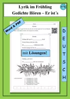 Vorschau - Arbeitsblätter - Lyrik im Frühling - Gedichte hören - Er ist´s - als PDF & Word - Deckblatt