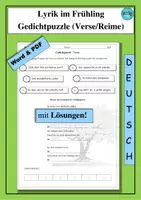Vorschau - Arbeitsblätter - Lyrik im Frühling: Gedichtpuzzle Verse Reime Eichendorff - als PDF & Word - Deckblatt