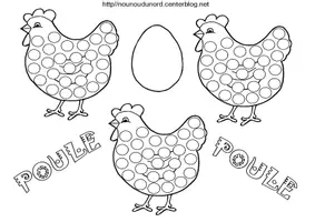 Aperçu - Matériel pour travaux manuels / dessin - Poules gommettes à colorier - Page 1