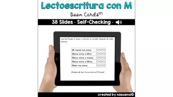 Vorschau - Interaktives Material - Cartilla fonética - Lectoescritura - Letra M BOOM Cards™ - Deckblatt