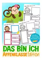 Vista previa - Hojas de trabajo - Das bin ich - Affenklasse edition Vorstellung in der Grundschule (Klassenmaskottchen) Deutsch / Alemán - Portada
