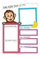 Vista previa - Hojas de trabajo - Das bin ich - Affenklasse edition Vorstellung in der Grundschule (Klassenmaskottchen) Deutsch / Alemán - página 1