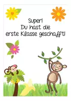 Vista previa - Hojas de trabajo - Abschlussgrüße zur Verabschiedung der 1. Klasse Affenklasse (Klassenmaskottchen) Alemán / Deutsch - página 1