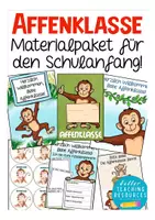 Vista previa - Hojas de trabajo - Schulanfang / Schulstart Grundschule: Klassenmaskottchen Äffchen / Affenklasse Materialpaket für die 1. Klasse / den ersten Schultag Deutsch / Alemán - Portada