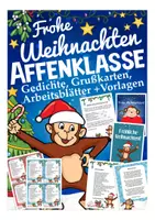 Vista previa - Manualidades / Dibujos para colorear - Weihnachten Affenklasse - Weihnachtspaket: Gedichten, Grußkarten, Arbeitsblätter (Klassenmaskottchen) Deutsch / Alemán - Portada