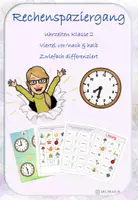 Vorschau - Arbeitsblätter - Rechenspaziergang Uhrzeiten - volle, halbe, viertel & dreiviertel Stunde - 2fach differenziert in Silbenschrift & Lösung - Deckblatt
