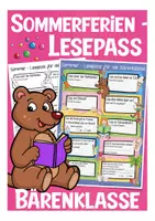 Vista previa - Manualidades / Dibujos para colorear - Sommerferien - Lesepass - Bärenklasse (Klassenmaskottchen) Deutsch / Alemán - Portada