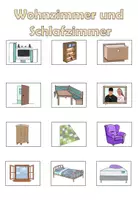 Vorschau - selbst erstellte Cliparts/Grafiken - Symbole fürs Vokabelheft "Wohnzimmer und Schlafzimmer" DaZ - Deckblatt