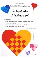 Vorschau - Mal- und Bastelvorlagen - Basteln für Muttertag/Vatertag: Farbenfrohe Webherzen - Deckblatt
