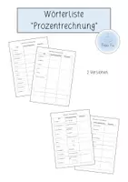 Vorschau - Arbeitsblätter - Wörterliste - Prozentrechnung (Klasse 7) - Deckblatt