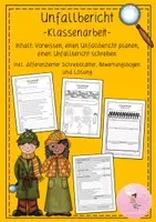 Vorschau - Arbeitsblätter - Klassenarbeit Unfallbericht inkl. Lösung & Bewertungsbogen - Deckblatt