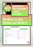 Vorschau - Arbeitsblätter - Tous Ensemble 2: Alle Verben Unité 4 - Deckblatt