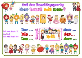 Vorschau - Arbeitsblätter - Dativ Sprech- und Schreibübung Wer tanzt mit wem? FASCHING - Seite 1