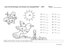 Vorschau - Arbeitsblätter - Rechenblatt im Zahlenraum 20 mit Bildkontrolle - Deckblatt